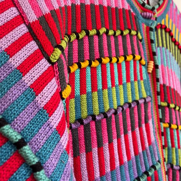Vintage 90s Christine Foley Striped Cardigan Sweater Size 2 Lagenlook Oversized - Picture 6 of 8